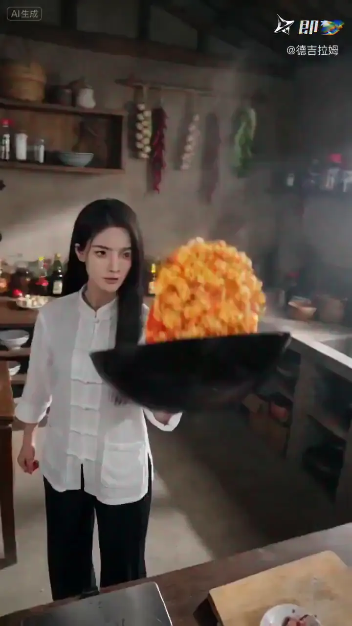 A cook preparing tomato and eggs with dynamic movements
